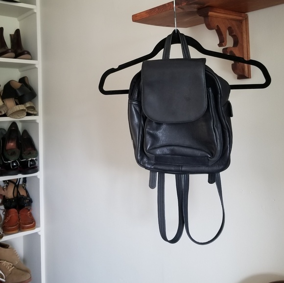 Vintage Handbags - Vintage - Black Leather Mini Backpack